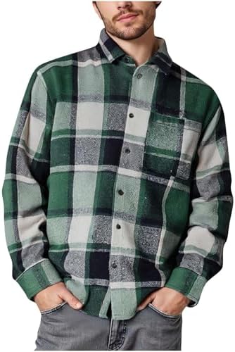 Retro Plaid Shirts for Men Button Down Long Sleeve Vintage Checkered Fashion Preppy School Crop Cardigans Coats