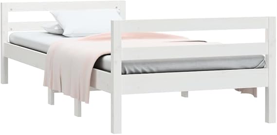 vidaXL Solid Wood Pine Bed Frame Dorm Bedroom Furniture Wooden Bedstead Platform Bed Base Frame Mattress Foundation White 90x190 cm 3FT Single