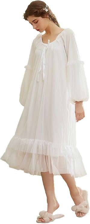 100% Cotton Victorian Nightgown Ladies Long Sleeve Nightdress Women Pajamas Sleep Shirt