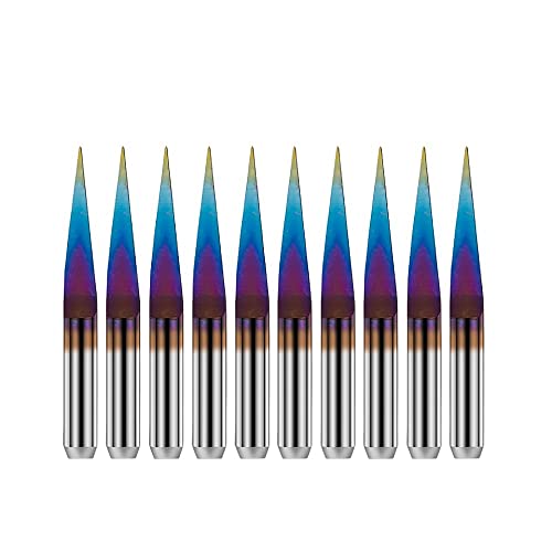 Lancoon 10Pcs Engraving Bits with Nano Blue Coating, 10 Degree 0.1mm  0.004 Tip CNC Router V-Bit Carbide 3.175mm  18 Shank Carving Tool for PCB Wood Plastic Lettering Sign Making