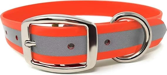 Regal Dog Products Large Orange Heavy Duty Reflective Dog Collar with Durable Metal Buckle and D Ring Adjustable, Chew Proof & Waterproof Strong Small Dog Collar Other Sizes for Medium & Large Dogs