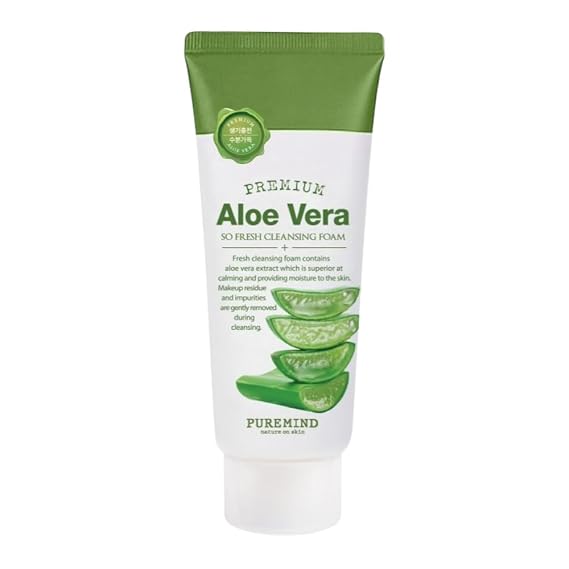 PUREMIND Deep Cleansing Foam, Facial Cleanser, Korean Skincare, Rich Soft Bubbles, Soothing and Moisturization (Aloe Vera)