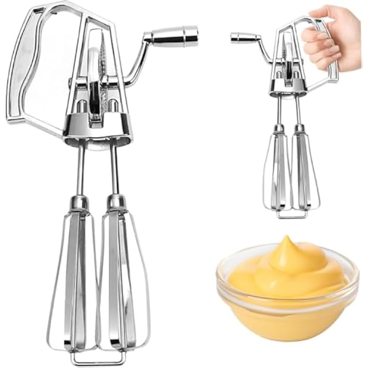 Stainless Steel Manual Egg Beater, Hand Crank Mixer With Double Rotating Heads, Efficient Whisk For Whipping Baking Cooking, Portable Kitchen Tool For Household Camping