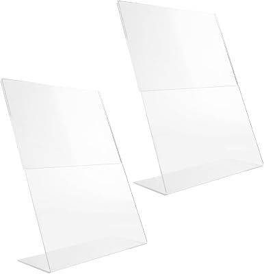 DECHOUS 2Pcs Clear Display Stands for Signage Elegant Menu Holder with Slanted Design for Enhanced Readability for Offices Restaurants and Events