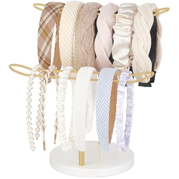 Dahey Headband Holder Organizer Metal 2-Tier Hair Hoop Display Stand Headband Organizer Storage Hair Ropes Accessories Bracelets Bangles Bedroom College Dorm Decor for Girls Women, Gold