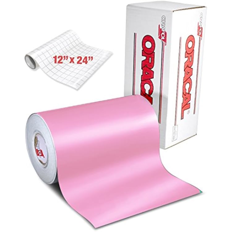 ORACAL 631 Matte Soft Pink Adhesive Craft Vinyl 12 Inches x 6 Feet for Cameo, Cricut & Silhouette Including Free 12 Inches x 24 Inches Roll of Clear Transfer Paper