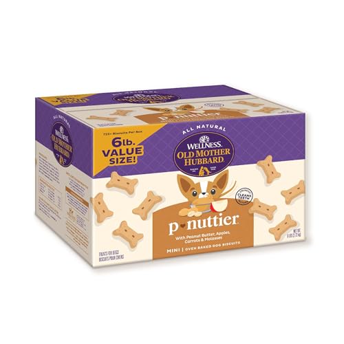 Old Mother Hubbard Wellness P-Nuttier Dog Biscuits, Natural, Training Treats, Peanut Butter Flavor, Mini Size, 6 Pound Box