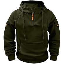 Big and Tall Hoodies for Men Quarter Zip Up Tactical Hoodie Pullover Fall Winter Fashion Hooded Sweatshirt Pockets