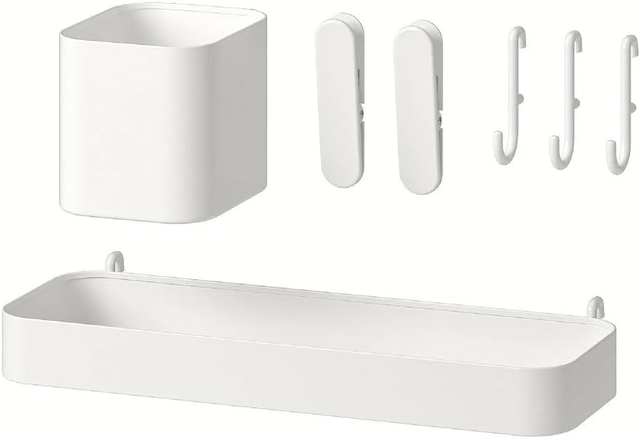 IKEA Skadis 7'li Pano Aksesuarları Seti, Çelik Raf, Kutu ve Kanca, Beyaz