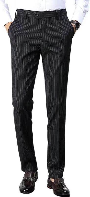 Men's Striped Dress Pants Casual Pinstripe Trousers Slacks Slim Fit Lightweight Classic Work Business Suit Pants