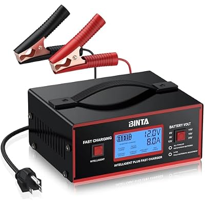 BINTA Battery Charger 6812141624V Lead Acid Fully Automatic Battery Maintainer, Smart Car Trickle Charger 0-10A Automotive with Cable Clamps for Truck SUV Motorcycle Lawn Mower Marine Batteries