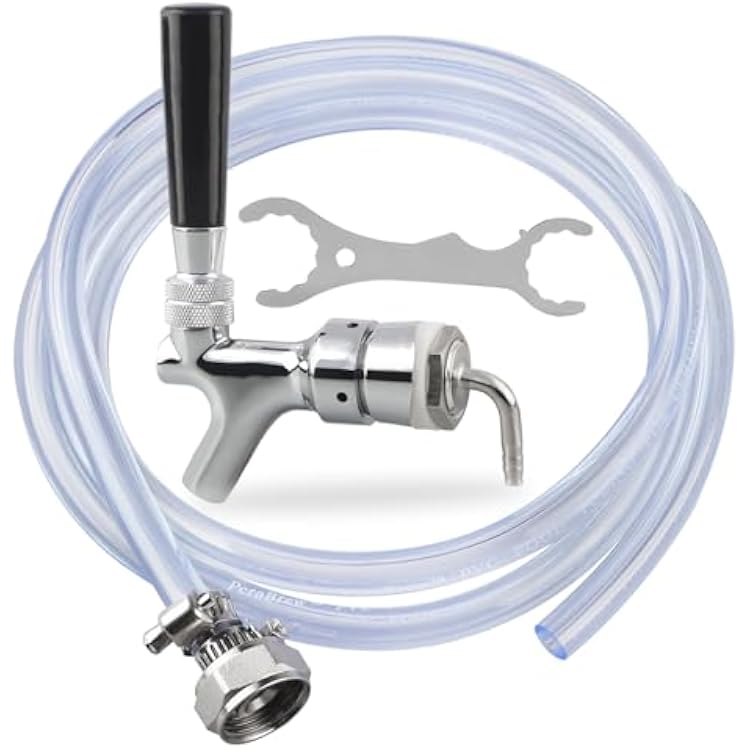 Beer Faucet Beer Line Clamp - PERA Brand Including Draft Beer Faucet, ID 316 OD 716 Beer Line 5ft Length with Beer Line Connector Hex Nut and Clamp, Spanner Wrench 100% Quality Guarantee
