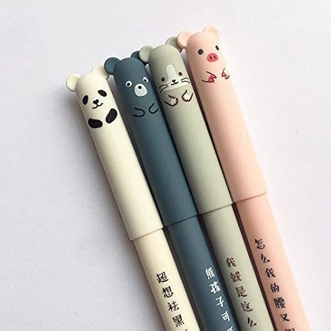 4 Pcs/set Kawaii Pig Bear Cat Mouse Erasable Gel Pen School Office Supplies Stationery 0.35mm Blue Black Ink (black ink color)