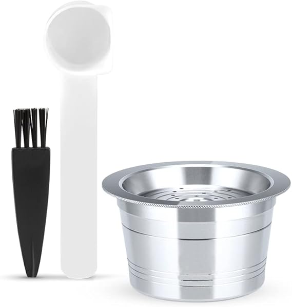 RECAFIMIL Reusable Coffee Capsules Stainless Steel Refillable Coffee Filter Compatible for Caffitaly Tchibo Cafissimo Coffee Machine 1 Capsule+1 Brush+1 Spoon