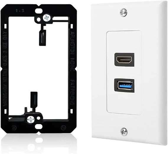 ZEXMTE HDMI USB Wall Plate with Low Voltage Mounting Bracket,USB 3.0 Charger & HDMI Port Receptacle for High Speed Charging,Wall Face Plate Plug Insert Panel Cable Mount Socket (1-Gang USB+HDMI)