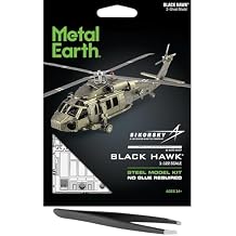 Fascinations Metal Earth Black Hawk Helicopter 3D Metal Model Kit Bundle with Tweezers