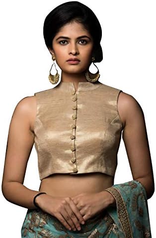 Womens Party Wear Stitched Readymade Choli Bollywood Designer Indian Blouse for Saree Crop Top Gold 4XL-48