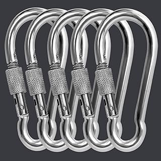 5'li Paket Vidalı Metal Karabina (6 mm) - Çok Amaçlı Emniyetli Bağlantı Aparatı, Anahtarlık, Kamp ve Güvenlik Kancası Seti