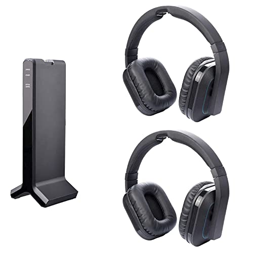 Avantree HT280 Dual Link Bundle - Digital 2.4G Wireless TV Headphones Set of 2 wTransmitter Charging Dock, Share TV Watching, Enhanced High Volume Headset for Seniors & Hearing Impaired, No Delay