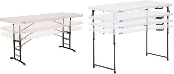 LIFETIME 6 ft (1.83 m) Commercial Adjustable Height Table &amp; Height Adjustable Craft Camping and Utility Folding Table