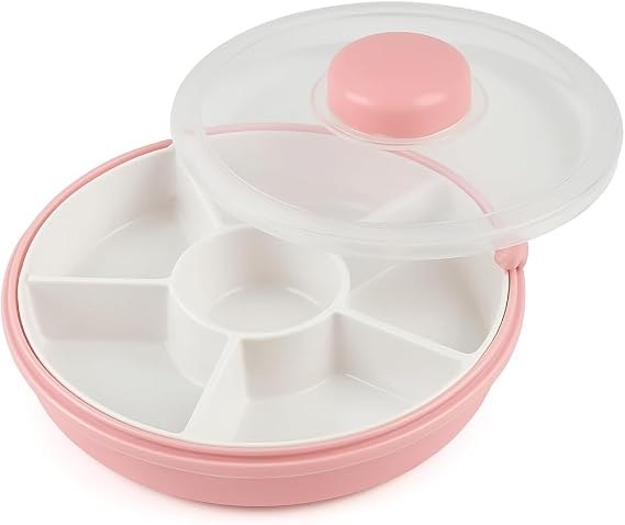Nazarian Finest Snack Container - 5 Compartment Dispenser with Interactive Button, BPA/PVC-free, Non-toxic, Dishwasher Safe - 8oz Lunch Container for Home, School & Travel (Multi-color)
