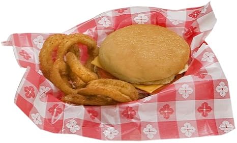 Bagcraft Papercon 300398 Poly Barrier Wax Paper Basket Liner, 12" Length x 10-1/2" Width, Red Gingham (2 Packs of 1000)