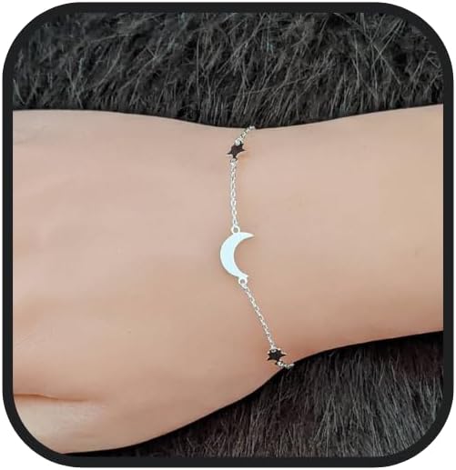 Stars & Moon Bracelet 925 Sterling Silver/Dainty Silver Bracelet/Star and Celestial Bracelet/Gift for Her