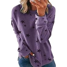 Women's Fashion Crewneck Sweatshirts Plus Size Star Printed Long Sleeve Shirts Comfy Loose Fit Top