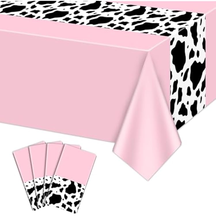 4 Pack Pink Cow Print Tablecloths, Cow Tablecloth Rectangular Cow Table Cover Baby Shower Disco Cowgirl Birthday Party Decorations Supplies