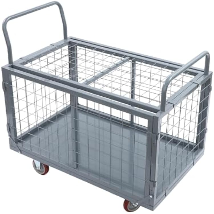 Platform Truck Cart with Cage, 5 in 1 Heavy Duty Flatbed Cart, 2000Lbs with 4 Swivel Casters, Multi-Functional Push Cart Dolly for Grocery Garage Warehouse Laundry Shelving Pantry
