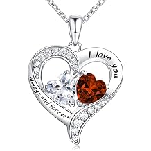 BlingGem Heart Necklaces for Women 925 Sterling Silver Birthstone Necklace for Women With 2 Birthstones Womens Jewelry Customized Pendant Necklace Gifts For Women Wife Mom