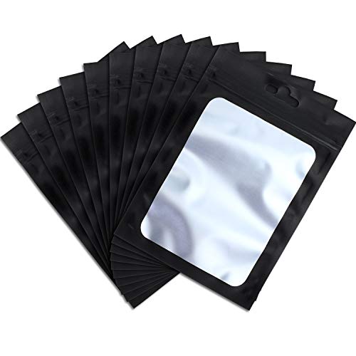 Boao 100 Pieces Resealable Foil Food Storage Bags with Clear Window Coffee Beans Candy Packaging Pouch for Food Small Business Supplies for Jewelry Self Sealed Storage Bags2.4 x 4 Inch,Black