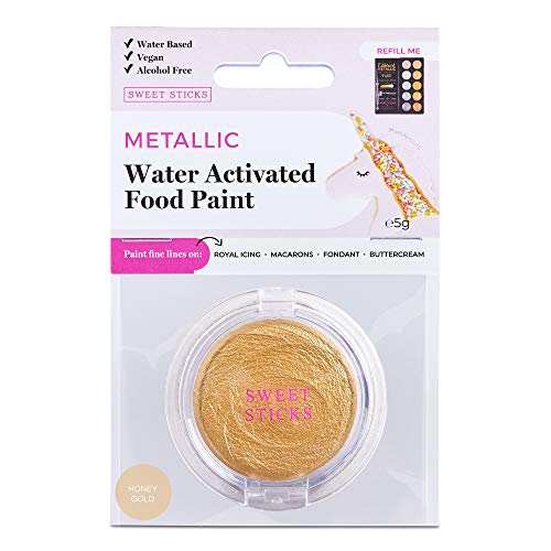 Honey Gold Water Activated Edible Food Paint Pan, Refill Palette By Edible Art with 1 Fine-Line Brush - Water Based Vegan Cake Paint, Water Activated Icing Paint 5 Grams