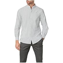 Long Sleeve Banded Collar Dress Shirts for Men Linen Wrinkle Free Button Down Office Shirt Workwear Business Casual 2025