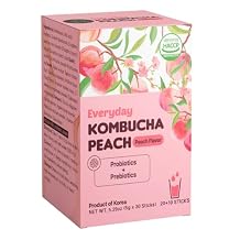 Unhas Everyday Kombucha Tea Powdered Beverage, 20 Sticks, Sparkling Powder Drink, Prebiotics, and Probiotics Sugar-Free - Peach Flavor