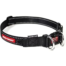 EzyDog Double Up Dog Collar Double D-Rings for Superior Strength, Safety, and Comfort Nylon Dog Collar with Reflective Trim and ID Attachment Point (Small, Black)