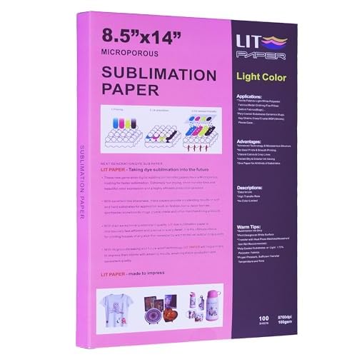 LIT Sublimation Paper 100 sheets 8.5x14 A4 Legal Size - Heat Press Transfer Paper for Any Epson Sawgrass Ricoh HPInkjet Printers with Sublimation Ink for Unique Crafts DIY Mugs Tumblers T-Shirts