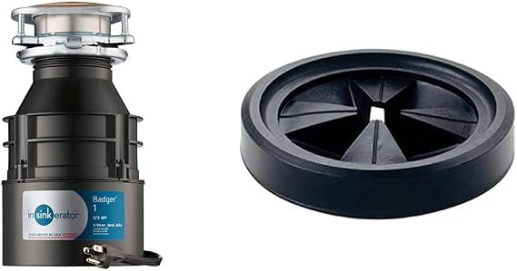 InSinkErator Garbage Disposal with Cord, Badger 1, 1/3 HP Continuous Feed & DMG-00 Deluxe Mounting Gasket, Black