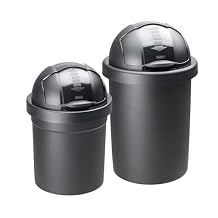 Rotho Roll Bob Set of 2 Round Bin with Lid, BPA-Free, Black, 10L and 30L