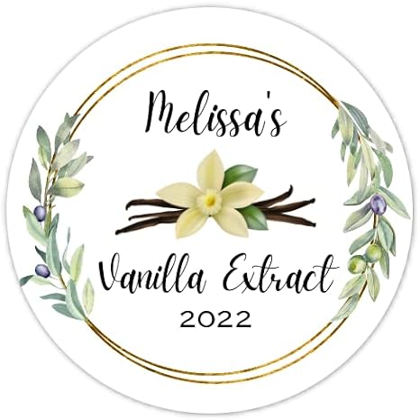 Custom Vanilla Extract Labels, Green Vines Design, Homemade Kitchen Vanilla Stickers (2 Inch round, 40 count)