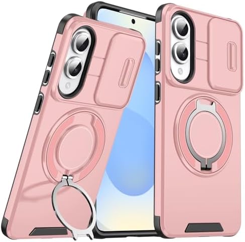 Case for Oppo A3 Pro 5G,Military Grade [Built-in Kickstand] Magnetic Rotate Ring Holder Heavy Duty TPU+PC Shockproof Drop Protect Phone Case for Oppo A80 5G CPH2639/A3 Pro 5G CPH2665 (Pink)