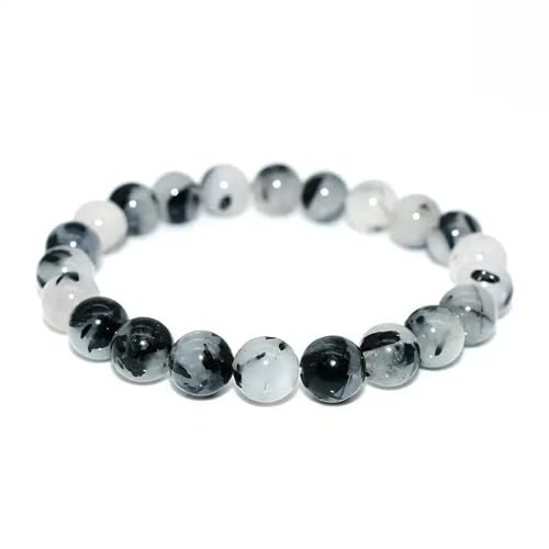 Zenfulstone Black Rutile Quartz Bracelet - Crystal Bracelet for Relieving Fears, Phobias, and Anxiety | Natural Gemstone Healing Crystals Handmade 8mm Round Beads Stretch Bracelet for Women & Men