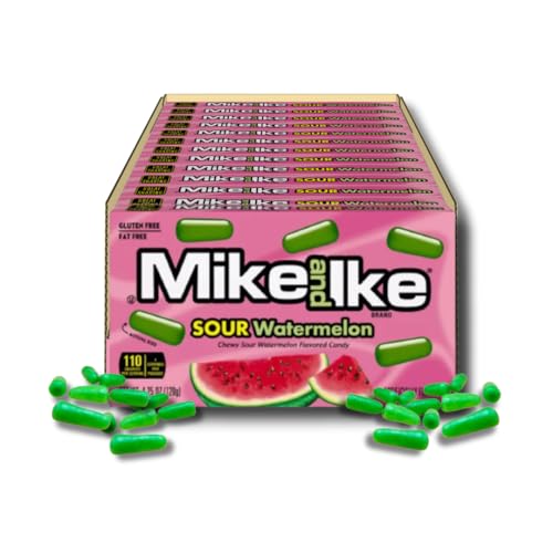 Mike & Ike - Sour Watermelon - Pack of 12 - Chewy Candies - 4.25 oz. Movie Theater Boxes