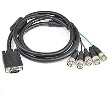 AYA 10Ft (10 Feet) Coaxial HD15 VGA to 5 BNC RGBHV Male to Male Cable with Ferrites