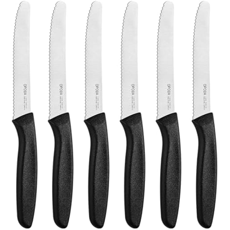 Steak Knives,Sharp Serrated Kitchen Knives,6 Pieces Black Bread Knife,Multi-purpose Kitchen Knife,High-Carbon Stainless Steel Tamato Knives Set,Ergonomic Handle,Dishwasher Safe