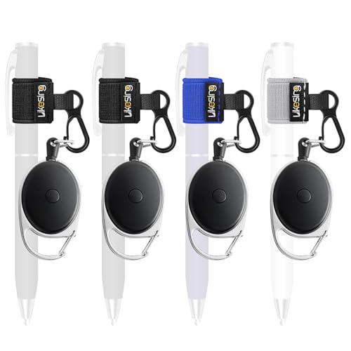 4 Retractable Pencil Holder Set, 27.5 Anti-Lost Retractable Pen Holder with Clip, Elastic Reel Pen Leash for Nurses, Teachers, Waitres, Carpenters, Construction WorkersDark-colored