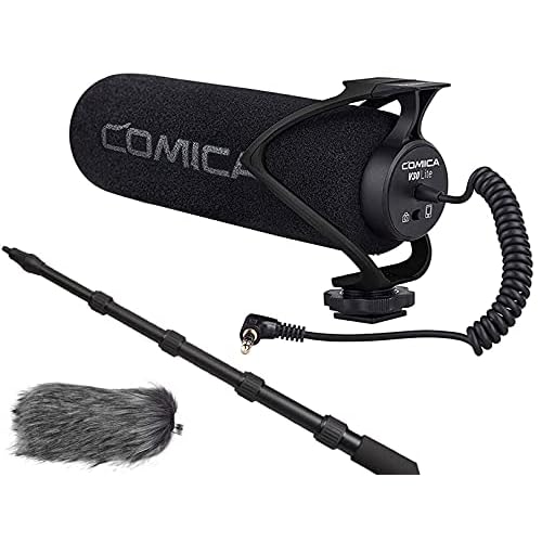 Comica CVM-V30 PRO Camera Microphone Super-Cardioid Directional Condenser Shotgun Video Microphone for Canon Nikon Sony Panasonic DSLR Cameras and for Smartphones, Wind Muff with LyxPro Boompole