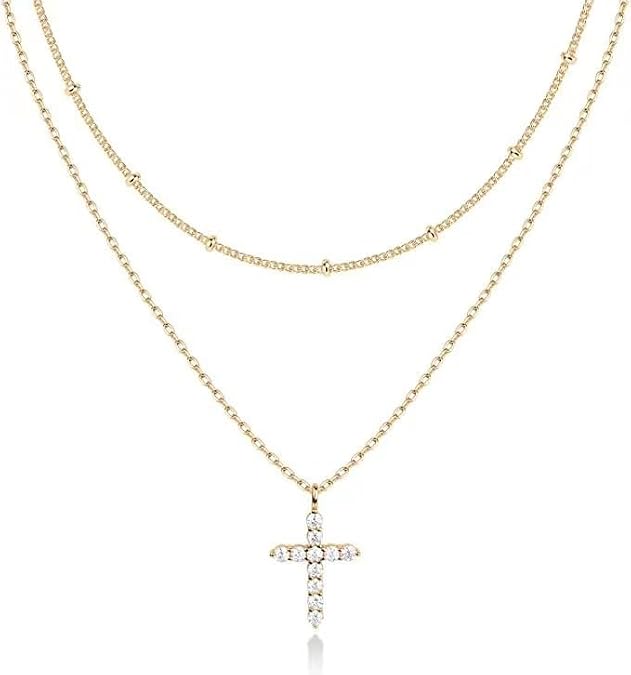 Jewelry Gifts for Women,14K Gold Plated Cubic Zirconia Cross Necklace for Women | Cross Faith Pendant Necklaces