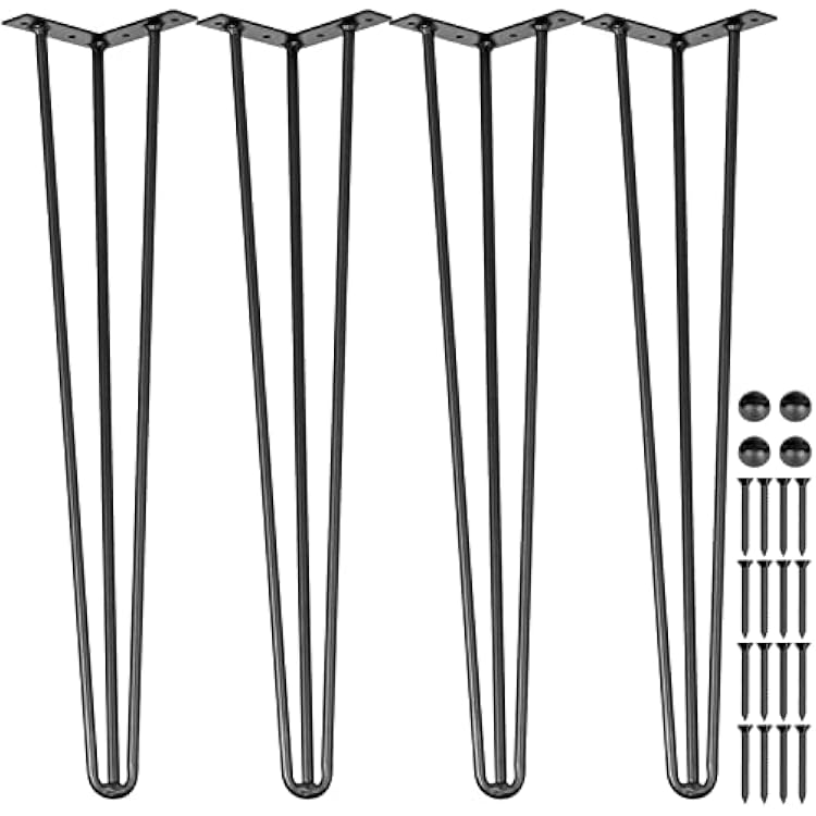 VEVOR Hairpin Table Legs 24 Black Set of 4 Desk Legs 880lbs Total Load Capacity Hairpin Desk Legs 3 Rods for Bench Desk Dining End Table Chairs Carbon Steel DIY Heavy Duty Furniture Legs
