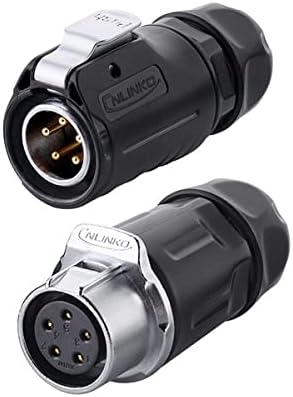 CNLINKO 5 Pin Power Industrial Circular Connector, Male Plug & Female Receptacles, Cable to Cable Connection, Outdoor Waterproof IP67, Easy Plug and Pull, AC DC Signal